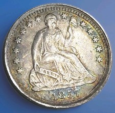 1857 P Seated Liberty Half Dime No Arrows Silver Business Strike Rainbow Toner picture