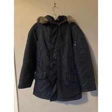 Vintage Sears The Mens Store Parka Navy Blue Orange Lining Hooded Coat 38 picture