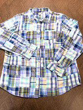 L.L.Bean Women’s Patchwork Plaid Button Down Shirt Pastel Blue, Purple & Green M picture