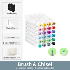 Alcohol Art Markers Set 24 Colors Dual Tip Brush Chisel Refillable Sketching picture