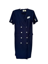 Vintage 80s Shelly Michaels Petite Navy Double Breasted Power Blazer Midi Dress picture