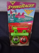 VTG 1980s/90s Kidpower StringRacer String Racer Flying Zip Toy Green Pink picture