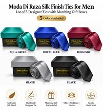 Wholesale Lot of 5 Silk Ties for Men with Gift Boxes – Solid Color Mens Ties picture