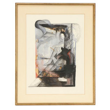 Vintage Framed Mixed Media Drawing, Signed From 1987 -figural, abstract- picture