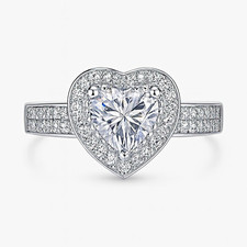 1.52 CTW Heart Cut Moissanite Halo Ring in 925 Sterling Silver Size 7 picture