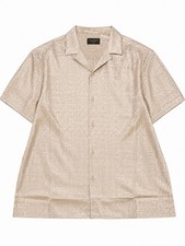 Casa Moda Men’s Beige Satin Greek Key Button-Up Shirt Size Medium New Tags picture