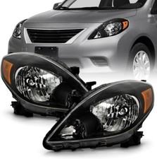 For 2012-2014 Nissan Versa 4-Door Sedan Black Headlights Headlamps Left+Right picture