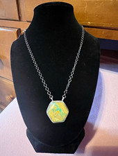 Arthur Bruggeman Navajo Handmade Signed Turquoise Hexagon Pendant Necklace 18