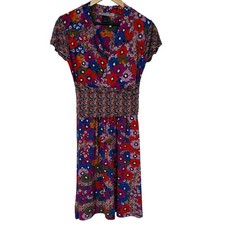 Desigual Womens Floral Smocked Waist Midi Dress M Multicolor Maximalist Spain picture