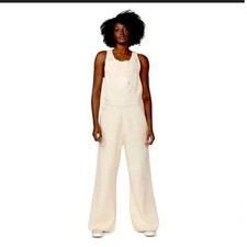 Honor The Gift NWT Knit Overalls Wide Leg Jumpsuit Cream SZ S picture