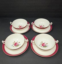 4 Vtg GJ &Sons Swansea Bone China Sulgrave Double-Handled Soup Bowls & Saucers  picture