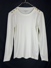 J.Crew Perfect Fit Long Sleeve T-Shirt Small S White Ivory Gold Button Shoulder picture