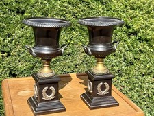 Antique STYLE Pair ANSONIA Bronze Mantle Clock Garniture Urns Tazza picture