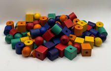 Vintage Wooden Toy Beads LOT OF 100  Macrame or Stringing - Assorted Shapes picture