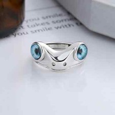 Cute Frog Blue Eye Silver Ring, Adjustable Size, Toad, Fun picture