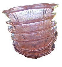 6 lot-VINTAGE JEANETTE PINK DEPRESSION CHERRY BLOSSOM BERRY BOWLS 4 3/4