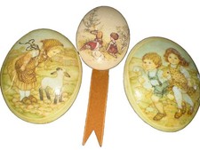 3 Vintage Decoupage Wall Decor Ceramic Handmade  Girl With Lamb picture
