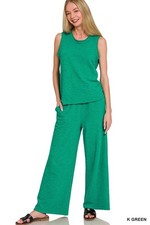 Zenana Cotton Slub Tank and Pants Set picture