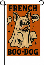 Halloween French Bulldog Ghost Garden Flag, Double Sided 12X18 Inch picture
