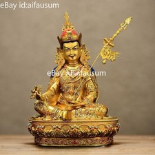 21cm Brass Gilt Padmasambhava Statue Tibetan Guru Rinpoche Altar Worship Decor picture