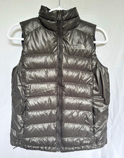 The North Face Womens Down Puffer Vest Full Zip Zipped Pockets Gray Sz S picture