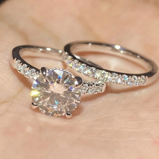 2.86Ctw Round Cut Moissanite Bridal Set Engagement Ring In 14K White Gold Plated picture