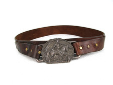Heavy Vintage Western Leather Belt w/ St. George Horseback Dragon Buckle size 36 picture