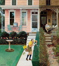 John Falter : Neighbors : Sunday Gardening : Mid-Century Americana Humor Print picture