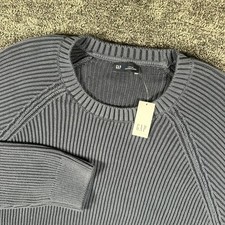 GAP Sweater Mens Large Blue Ribbed Knit Raglan Crew Neck Pullover NEW picture