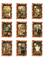 Vintage Happy Halloween C Designer MULTI-SIZE SET Cotton Fabric Quilt Blocks picture
