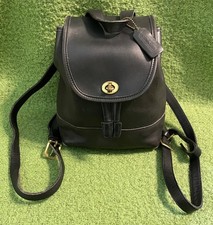 vtg COACH thick black leather mini BACKPACK drawstring USA 9960 daypack brass picture