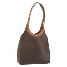 CELINE Macadam Canvas Tote Bag PVC Leather Brown Gold Auth ep12452 picture