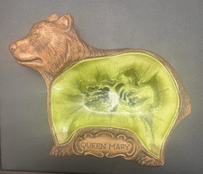 VINTAGE Treasure Craft Queen Mary Ceramic Souvenir Bear Green Trinket Dish HTF picture