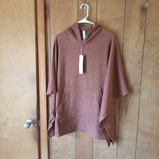 Dear Scarlett Travel Horizon Poncho Top Womens S/M Brown Ribbed Hooded NWT picture