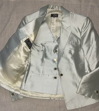 Gianni Versace 90's Vintage Ice Blue 100% Silk Glam Rock Blazer & Vest 2PcIT42-S picture