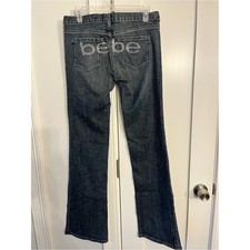Vintage Y2K Bebe Rhinestone Flared Bootcut Jeans Dark Blue USA Made 29 305MD216 picture