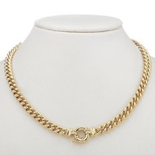 18K GL Solid Curb Yellow Gold Necklace with Antique Style Lifebuoy Clasp picture