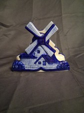 VTG DELFT D.A.I.C BLUE HAND PAINTED NAPKIN HOLDER WINDMILL picture