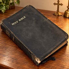 Cambridge Holy Bible Concordance French Morocco Leather Black KJV Vintage picture