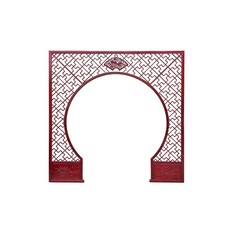 Chinese Reddish Brown Flower Ducks Geometric Round Arch Wood Room Divider GB100 picture
