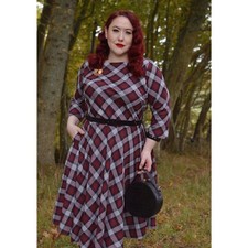 Unique Vintage Women's Burgundy Plaid Devon Swing Dress 3X/20 Preppy Retro picture