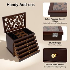 Large Vintage Wooden Jewelry Box with 6 Tiers for Organized Storage picture