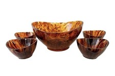 Rare Mid Century Modern 1970's Faux Tortoiseshell Arylic Salad Bowl Set 5 Pcs. picture