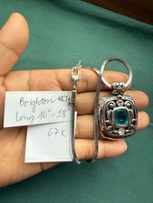 Vtg Great Brighton Blue Cabochon Silver Plated Square Swirl Pendant Necklace picture