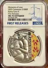 2025 Cameroon Moments of Love Kama Sutra II 1oz Silver Coin NGC 70 FR +Box picture