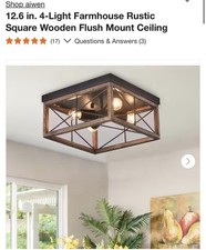 aiwen 12.6in 4-Light Flush Mount Farmhouse Square Wood/Metal Brown/Black picture
