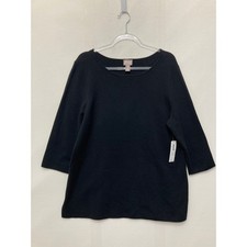 NWT Chico's Boat Neck Tunic Size 3/XL Black 3/4 Sleeve Stretch Cotton Pullover picture