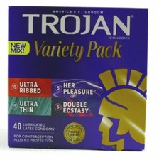 ✳️Trojan Pleasure Pack Variety Pack Lubricated Latex Condoms 40 Count EX 09/28✳️ picture