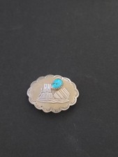 Vintage Native American Navajo Sterling Silver with Turquoise Brooch picture