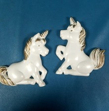 VTG 1987 Miller Studios Chalkware Unicorn Wall Plaques Set Of 2 picture